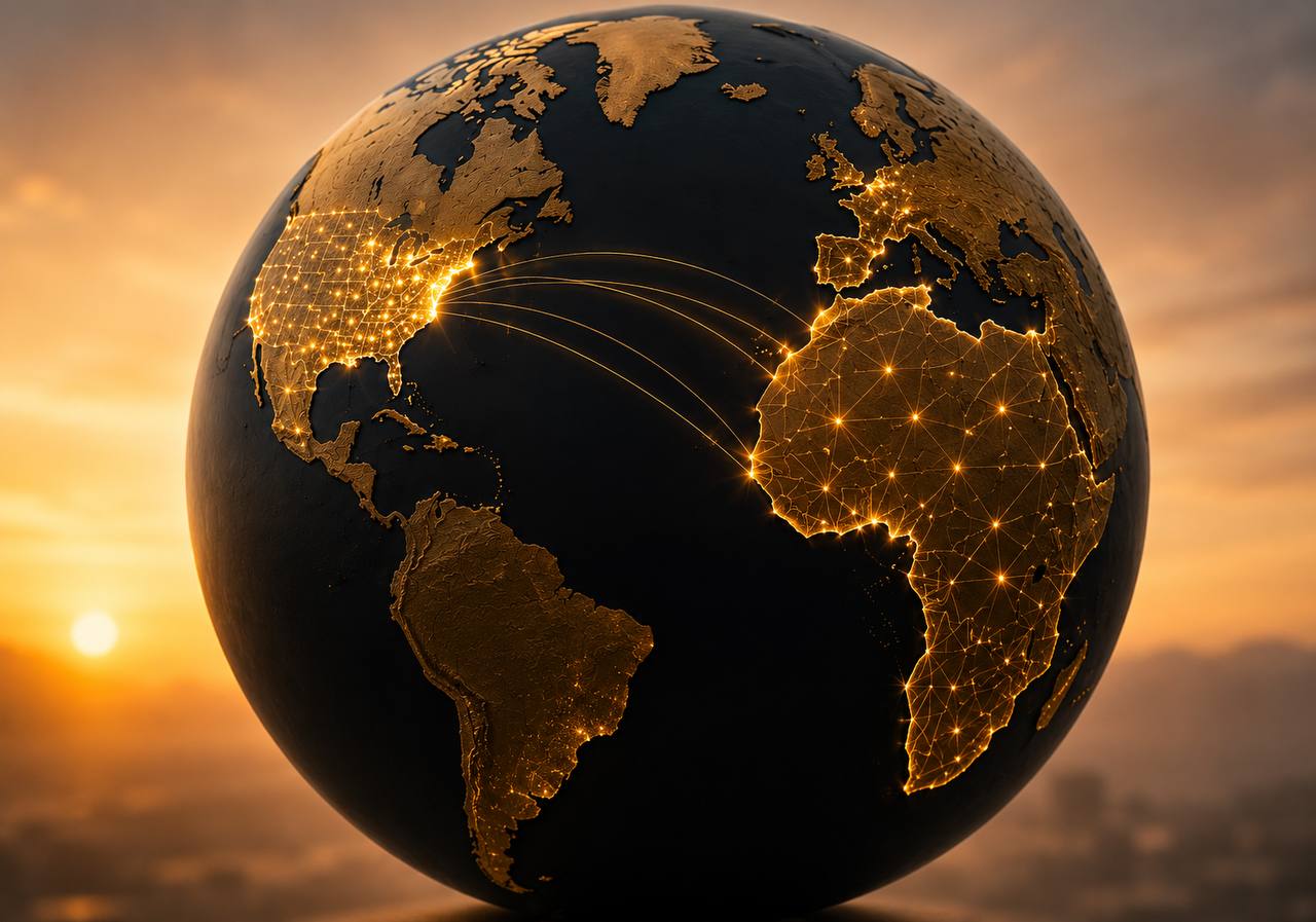 Golden globe connecting US and Africa